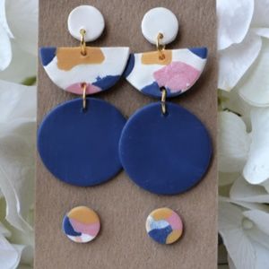 Navy Polymer Clay Statement Earrings *The Bailey*